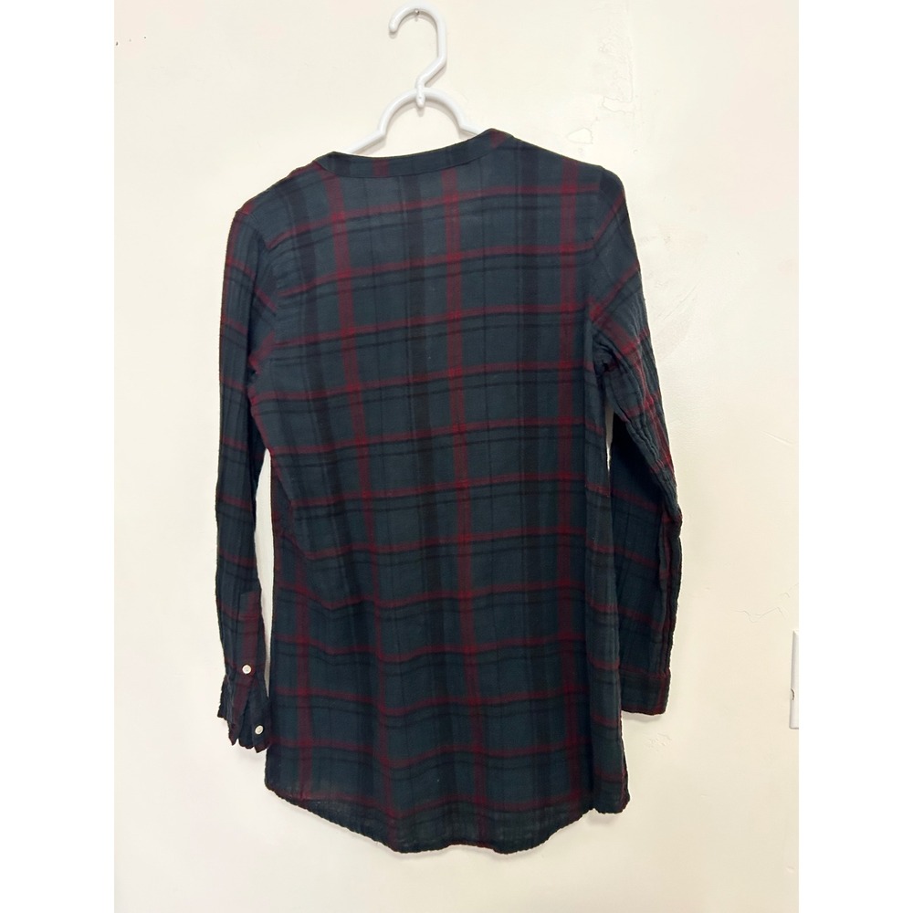Soft Surroundings Plaid Pintuck Tunic Top Green Red‎ Cotton Blouse XS 2AW93 - Picture 2 of 5